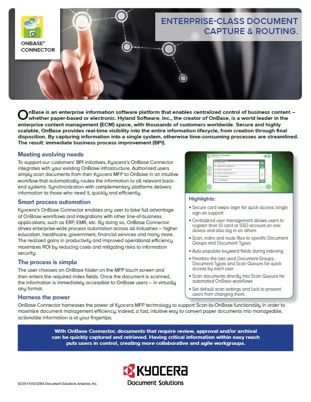 Kyocera, Software, Document Management, Onbase Connector, Athens Digital Systems