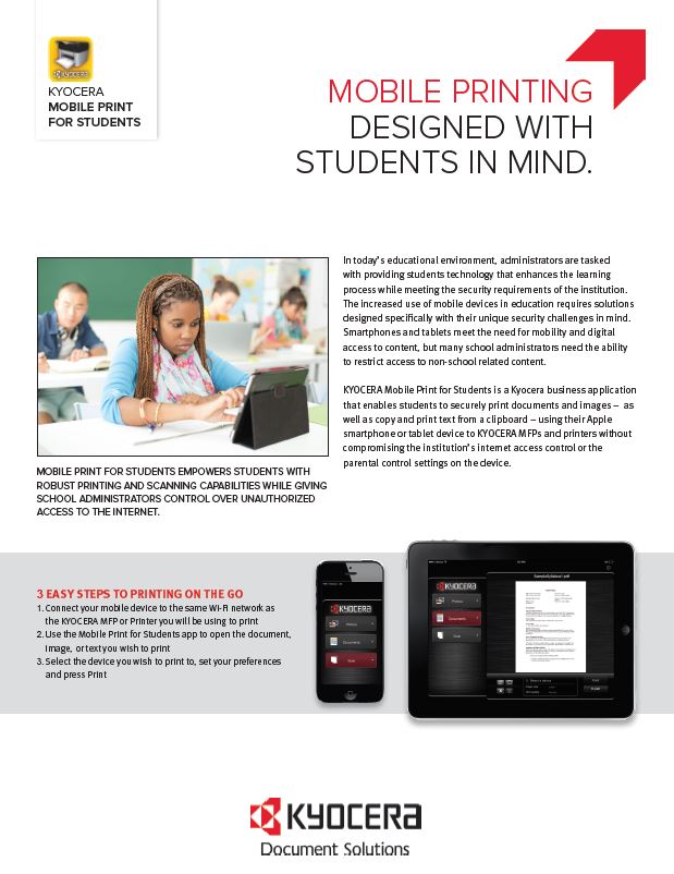 Kyocera, Software, Mobile, Cloud, Mobile Print For Students, education, Athens Digital Systems