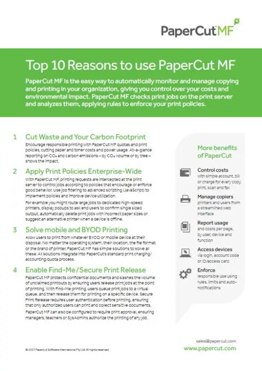 Top 10 Reasons, Papercut Mf, Athens Digital Systems